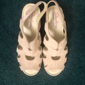 Skechers Suede Peep-toe Slingback Wedges Size 8 New in Blush